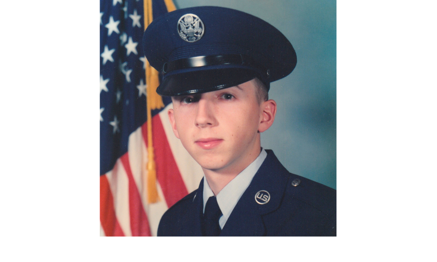 Portrait of a young man in a United States Air Force uniform.